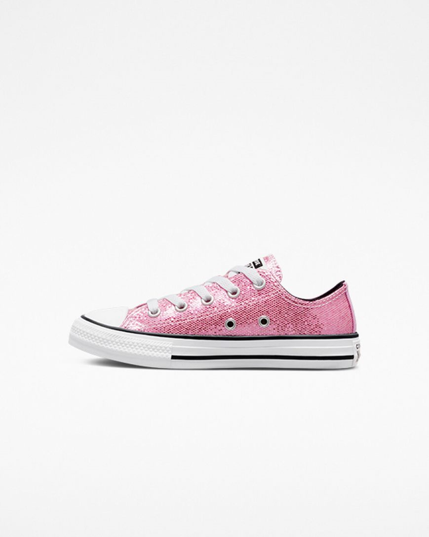 Tenis Converse Chuck Taylor All Star Glitter Cano Baixo Menina Rosa Pretas | PT G040758